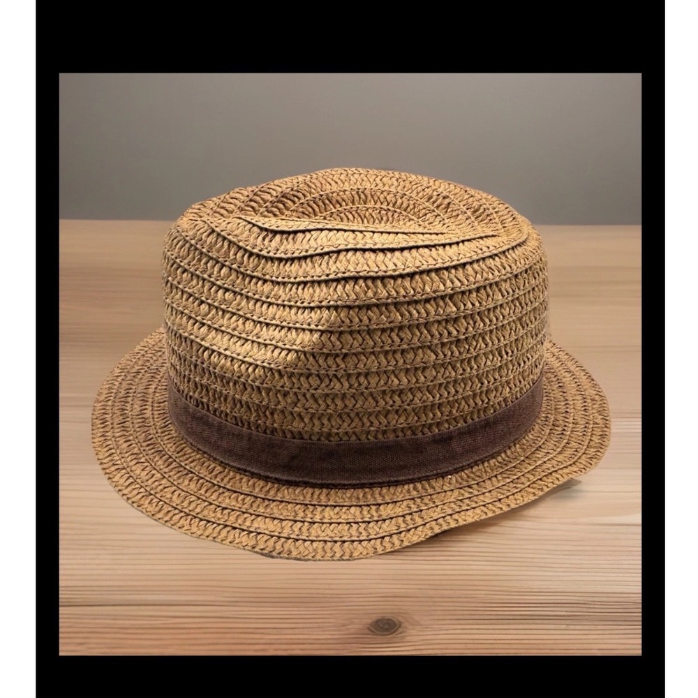 Tan Woven Straw Fedora Hat Brown Band Summer Sun Beach Old Money Preppy Boater